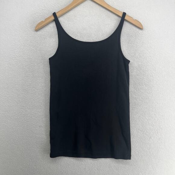 EILEEN FISHER Tank Top PS Organic Cotton Ribbed Jersey Cami Scoop Neck Black - Picture 2 of 13